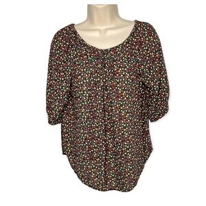 Gap Floral Short Sleeve Round Stretch Neck‎ Blouse Women's Size XS